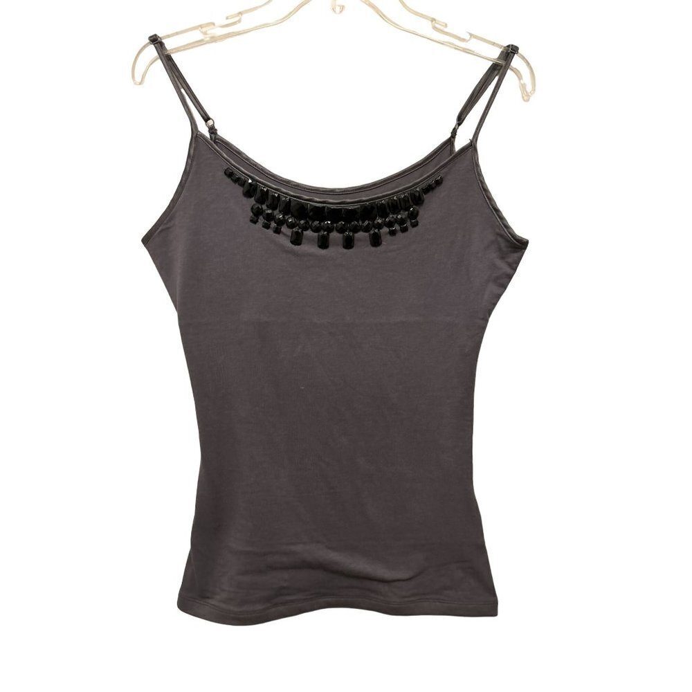 Women's Med Yummie Tummie tank top crystals adjustable straps taupe color